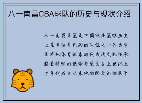 八一南昌CBA球队的历史与现状介绍