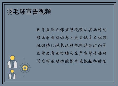 羽毛球宣誓视频